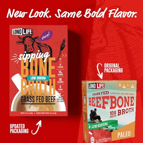 LonoLife Low Sodium Beef Bone Broth Powder Mix | Grass-Fed, 10g Protein | Collagen-Rich, Keto & Paleo Friendly | Natural Ingredients | 4 Portable Stick Pack Servings - Image 2