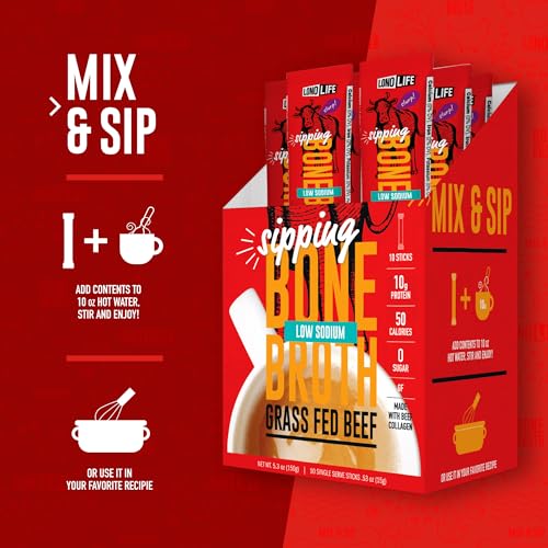 LonoLife Low Sodium Beef Bone Broth Powder Mix | Grass-Fed, 10g Protein | Collagen-Rich, Keto & Paleo Friendly | Natural Ingredients | 4 Portable Stick Pack Servings - Image 5