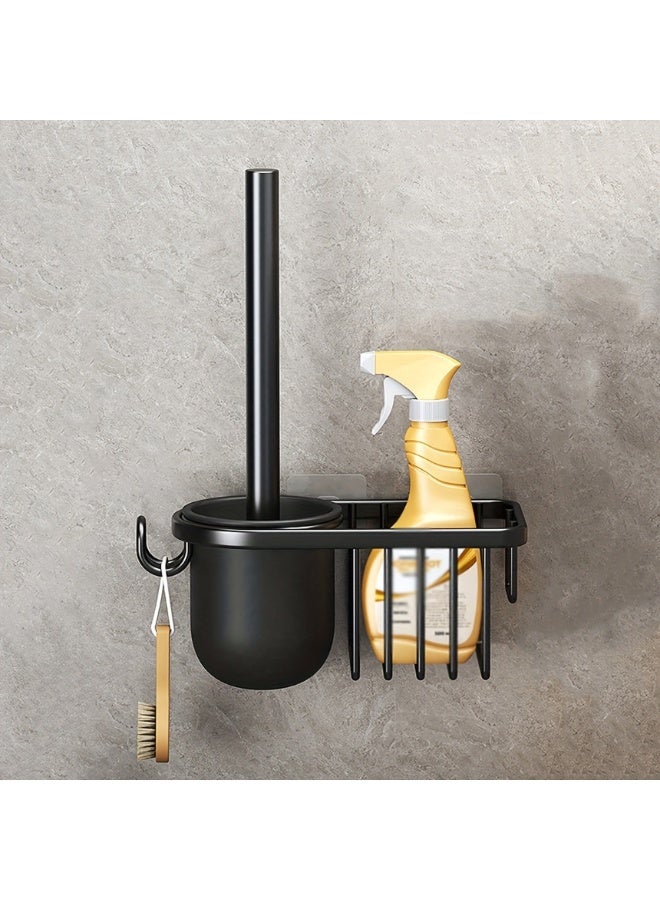Yalla Pick Wall-Mounted Toilet Brush Holder with Storage Rack, Bathroom Organizer for Cleaning Brush and Spray Bottle, Space-Saving, No-Drill Easy Installation, Durable Material for Bathroom Cleaning - Image 4