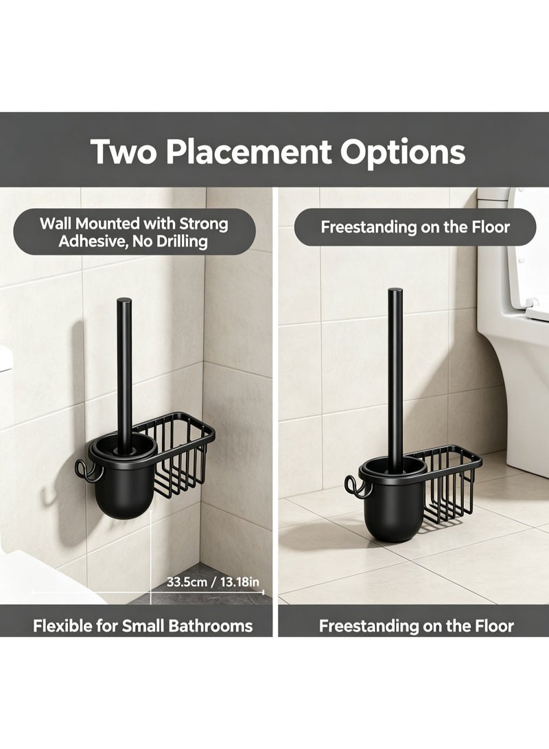 Yalla Pick Wall Mounted Toilet Brush Holder Set, Stainless Steel Bathroom Organizer with Storage Rack, No Drill Adhesive Installation, Space Saving Cleaning Tool for Bathroom - Image 5