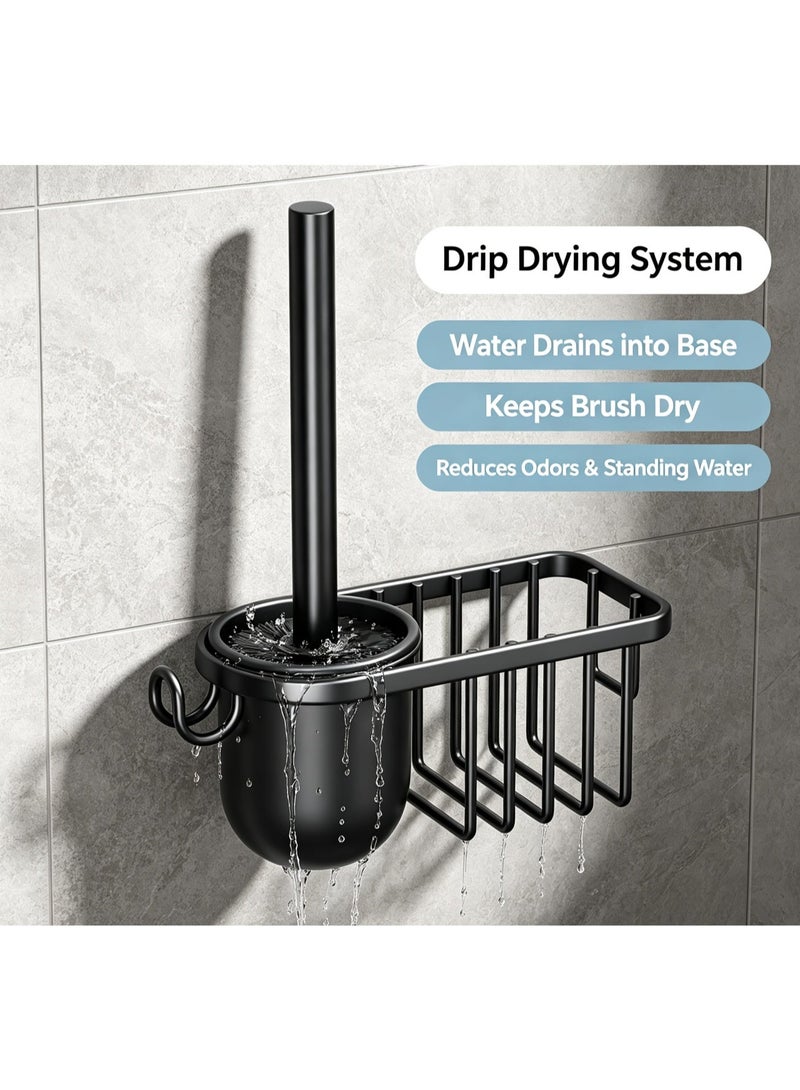 Yalla Pick Wall Mounted Toilet Brush Holder Set, Stainless Steel Bathroom Organizer with Storage Rack, No Drill Adhesive Installation, Space Saving Cleaning Tool for Bathroom - Image 4