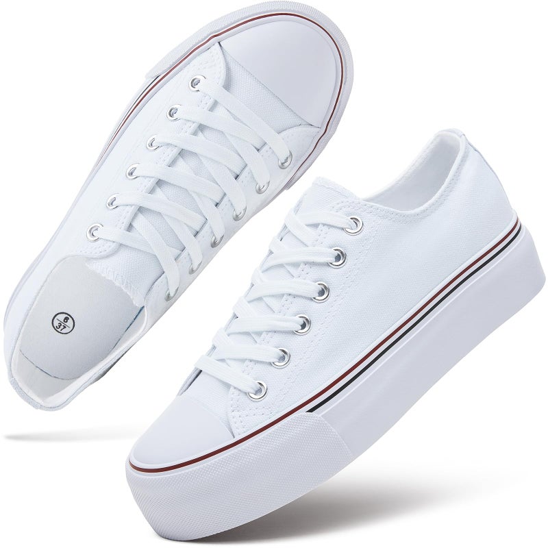 hash bubbie Platform Sneakers for Women White Platform Shoes Low Top Tennis Shoes Non Slip Black Fashion Canvas Sneakers(White.US7) - Image 1