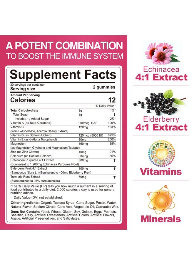 EnvyCure Vitamin C D3 Zinc Gummies for Adults w/Echinacea, Elderberry, Selenium, Magnesium，Vitamin D3 5000IU, Daily Immunity Booster Multivitamin Gummies, for Immunity Antioxidant Bone Energy，Vegan 2 Pack - Image 2