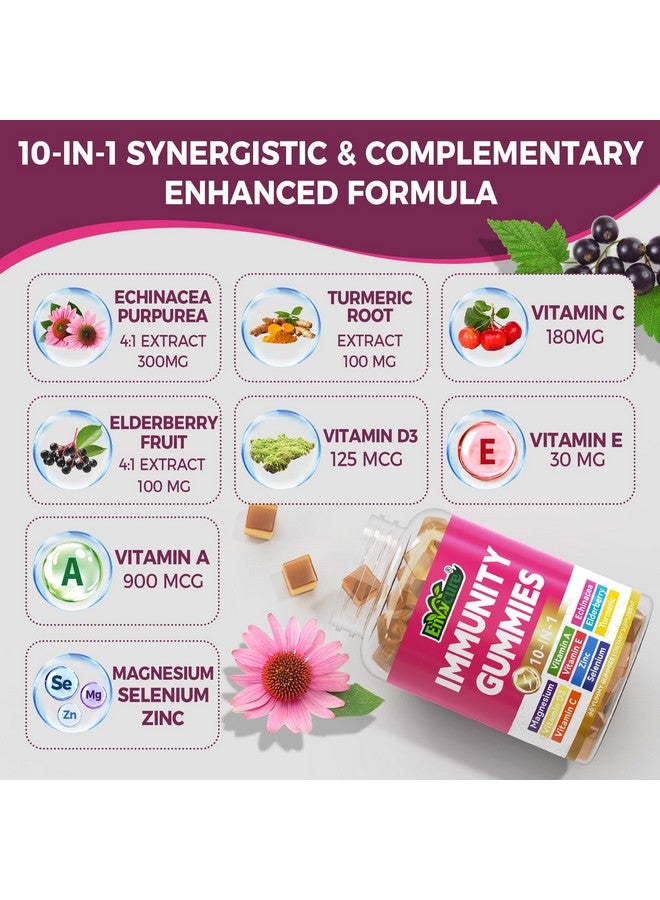EnvyCure Vitamin C D3 Zinc Gummies for Adults w/Echinacea, Elderberry, Selenium, Magnesium，Vitamin D3 5000IU, Daily Immunity Booster Multivitamin Gummies, for Immunity Antioxidant Bone Energy，Vegan 2 Pack - Image 3