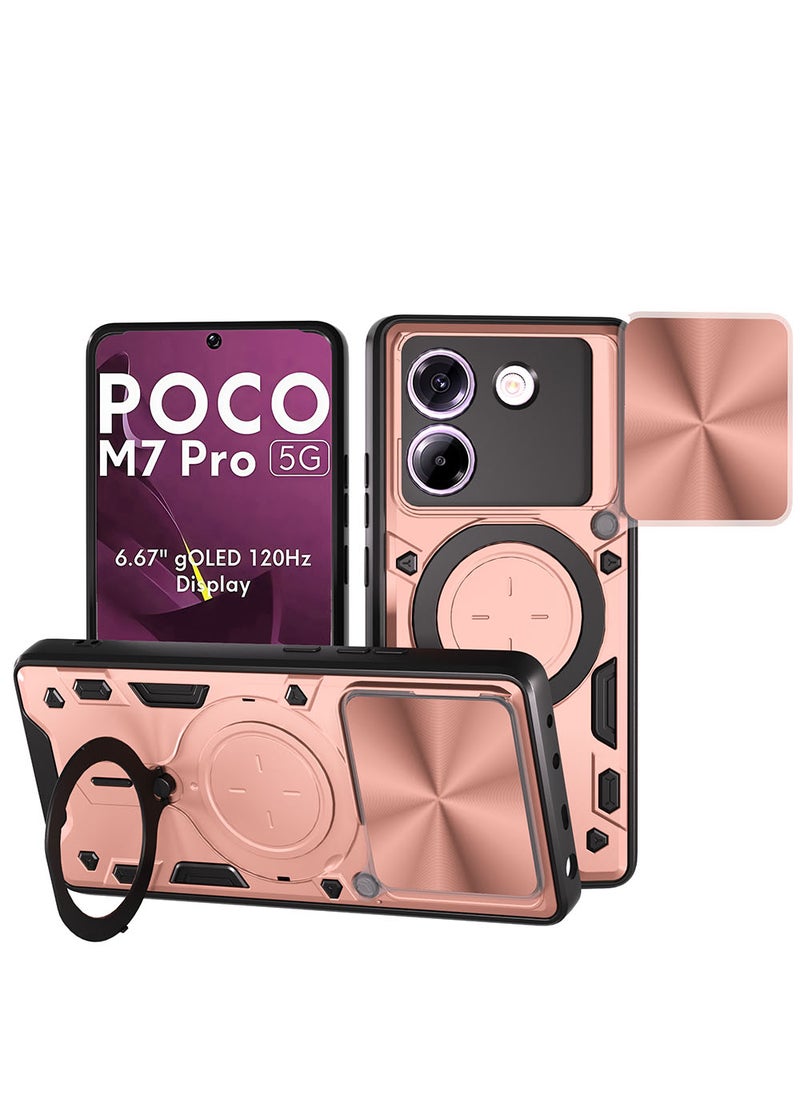 Case for Xiaomi Poco M7 Pro 5G with Sliding Camera Cover, Kickstand, PC+TPU Dual-Layer Back Cover,Rose Gold - Image 1