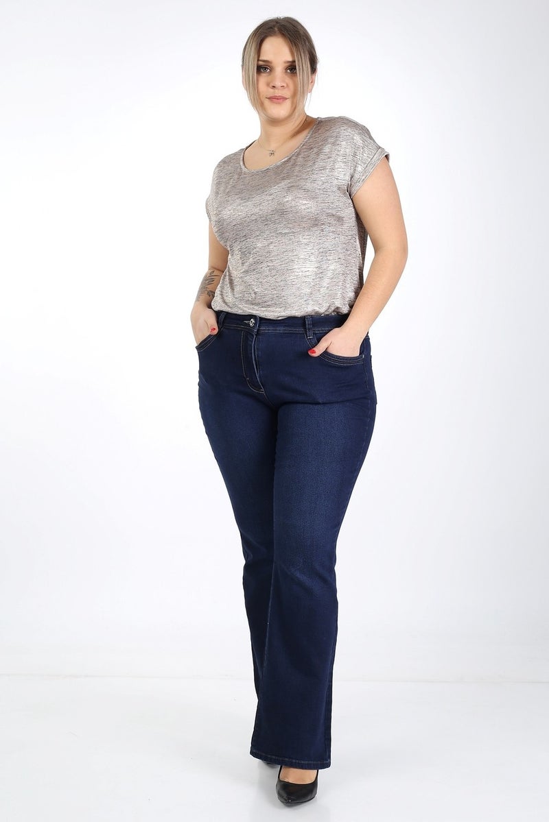 E Collection Flare Leg Lycra Plus Size Jeans Trousers - Image 2