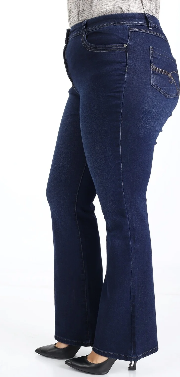 E Collection Flare Leg Lycra Plus Size Jeans Trousers