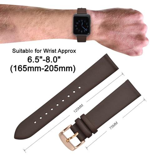 ANNEFIT Calfskin Leather Watch Straps 16mm Thin Elegant Replacement Watch Band with Rose Gold Buckle Dark Brown - Image 3