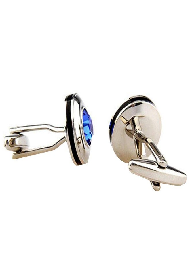 Peora Silver Plated Circular Blue Crystal Cufflinks for Men Boys Wedding Corporate Business Gift - Image 5