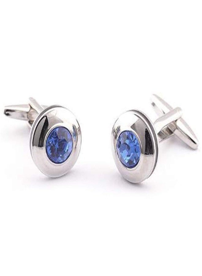 Peora Silver Plated Circular Blue Crystal Cufflinks for Men Boys Wedding Corporate Business Gift - Image 4