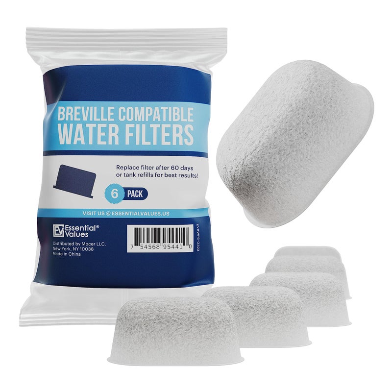 Essential Values Water Filter 6 Pack - Compatible with Breville Espresso Machines - Filter Replacement - 1 Year Supply - Activated Charcoal & Renewable Cotton - Image 1