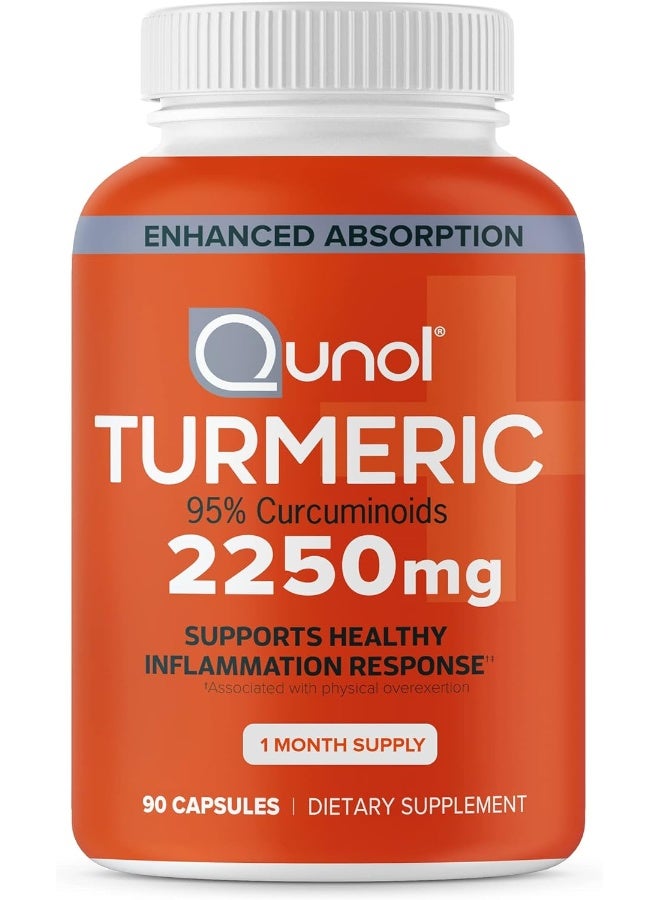Qunol Turmeric Curcumin with Black Pepper, Qunol 2250mg Turmeric Extract with 95% Curcuminoids, Extra Strength Supplement, Enhanced Absorption, Supports Healthy Inflammation Response, 90 Vegetarian Capsules - Image 1