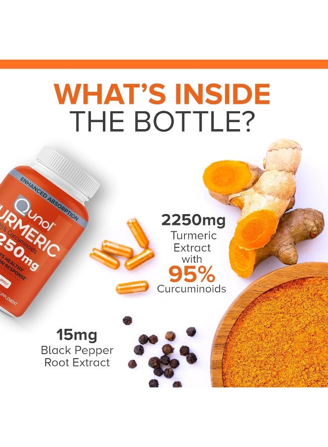 Qunol Turmeric Curcumin with Black Pepper, Qunol 2250mg Turmeric Extract with 95% Curcuminoids, Extra Strength Supplement, Enhanced Absorption, Supports Healthy Inflammation Response, 90 Vegetarian Capsules - Image 2