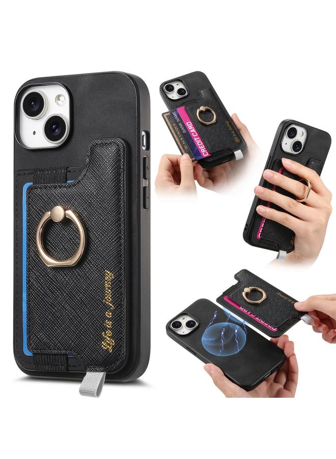 إيروريكس جراب هاتف iPhone 15 Plus Retro Magsafe Cross من الجلد مع حامل حلقي وحقيبة بطاقات - Image 1