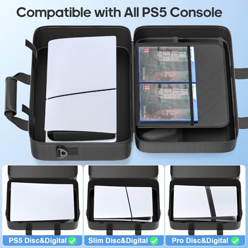 Gersker Carrying Case Compatible with PS5SlimPro Disc Digital PS5 Travel Case for Play 5 Controllers PS Portal Game Discs PS 5 Protective Travel Bag Play 5 Carry with Zipper Pocket Black - Image 3