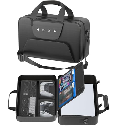Gersker Carrying Case Compatible with PS5SlimPro Disc Digital PS5 Travel Case for Play 5 Controllers PS Portal Game Discs PS 5 Protective Travel Bag Play 5 Carry with Zipper Pocket Black - Image 1