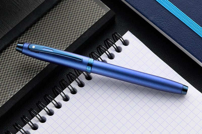 SHEAFFER قلم شيفر 100 ساتين أزرق مع حواف زرقاء PVD قلم أزرق فاخر صندوق هدايا قلم رولر بول - Image 2