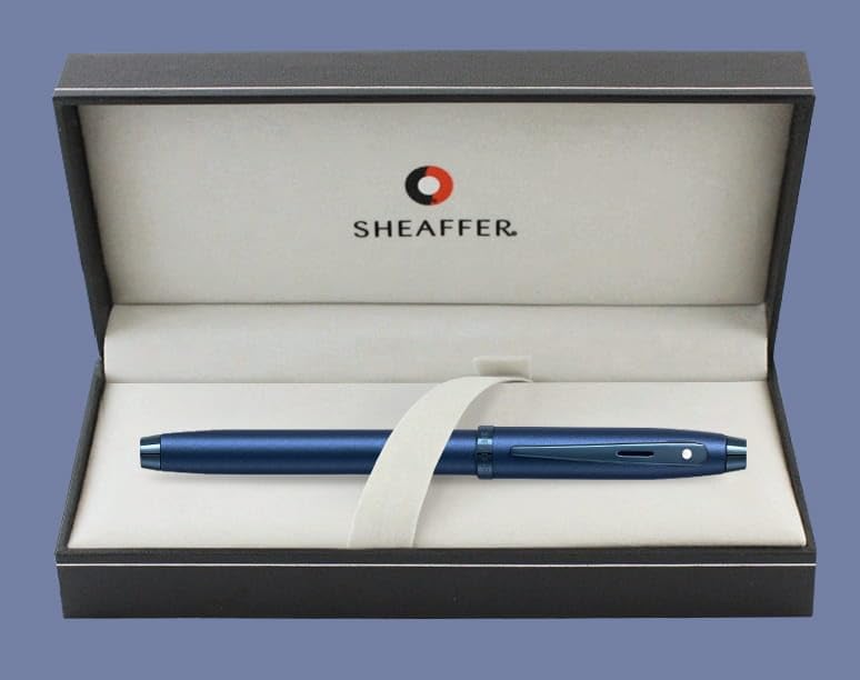 SHEAFFER قلم شيفر 100 ساتين أزرق مع حواف زرقاء PVD قلم أزرق فاخر صندوق هدايا قلم رولر بول - Image 1