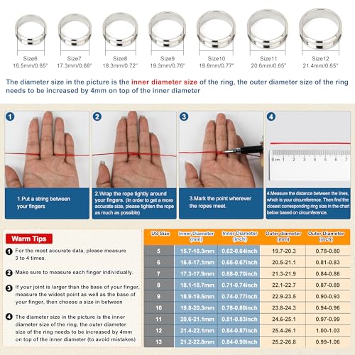 Starry 33PCS 7 Size Stainless Steel Blank Finger Ring US Size 6/7/8/9/10/11/12 8mm Core Blanks Wide Empty Round Grooved Inlay Ring Blanks for Jewelry Making Kits Men Women DIY Craft Supplies (Silver) - Image 3