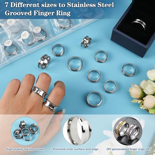 Starry 33PCS 7 Size Stainless Steel Blank Finger Ring US Size 6/7/8/9/10/11/12 8mm Core Blanks Wide Empty Round Grooved Inlay Ring Blanks for Jewelry Making Kits Men Women DIY Craft Supplies (Silver) - Image 4