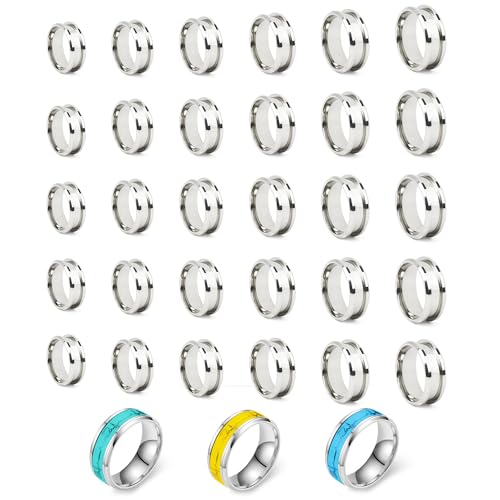 Starry 33PCS 7 Size Stainless Steel Blank Finger Ring US Size 6/7/8/9/10/11/12 8mm Core Blanks Wide Empty Round Grooved Inlay Ring Blanks for Jewelry Making Kits Men Women DIY Craft Supplies (Silver) - Image 1