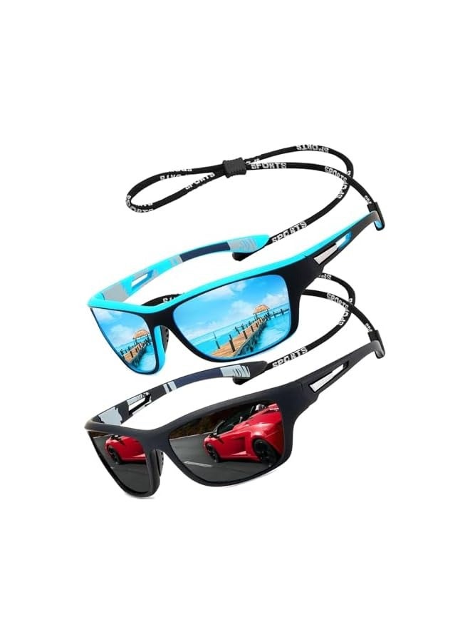 بروماس نظارات شمسية رياضية مستقطبة للرجال والنساء والقيادة والصيد والجري ونظارات شمسية بإطار غير قابل للكسر مع حزام حبل للنظارات للحماية من الأشعة فوق البنفسجية - Image 1