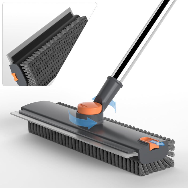 DOLPLEAP Scrub Brush with Long Handle Floor Scrub Brush Squeegee Broom for Cleaning 3 in 1 Shower Scrubber Floor Broom Squeegee for Concrete Tile Wall Deck Patio Grey - Image 2