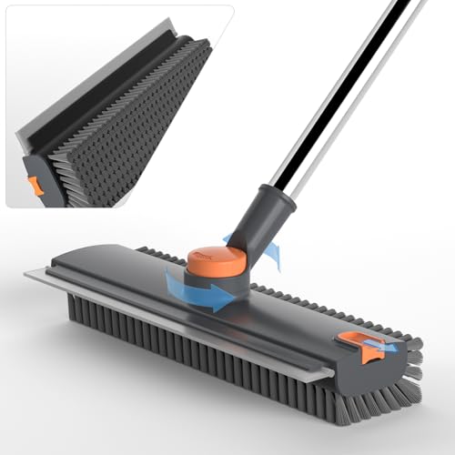 DOLPLEAP Scrub Brush with Long Handle Floor Scrub Brush Squeegee Broom for Cleaning 3 in 1 Shower Scrubber Floor Broom Squeegee for Concrete Tile Wall Deck Patio Grey - Image 1