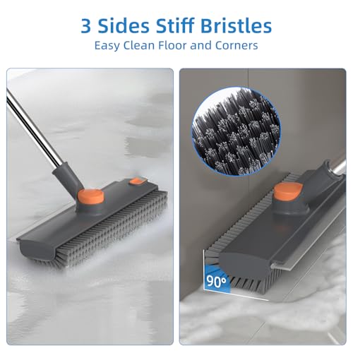 DOLPLEAP Scrub Brush with Long Handle Floor Scrub Brush Squeegee Broom for Cleaning 3 in 1 Shower Scrubber Floor Broom Squeegee for Concrete Tile Wall Deck Patio Grey - Image 3