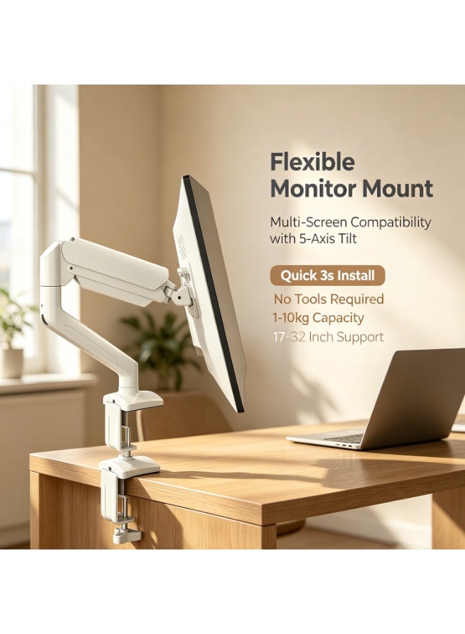 Single Monitor Desk Mount, Adjustable Gas Spring Monitor Arm, Support Max 32 Inch, 4.4-17.6lbs Screen, Computer Monitors Stand Holder With Clamp/Grommet Mounting Base, Vesa Mount Bracket,White，A Mouse Pad Will Be Given Away. - Image 4