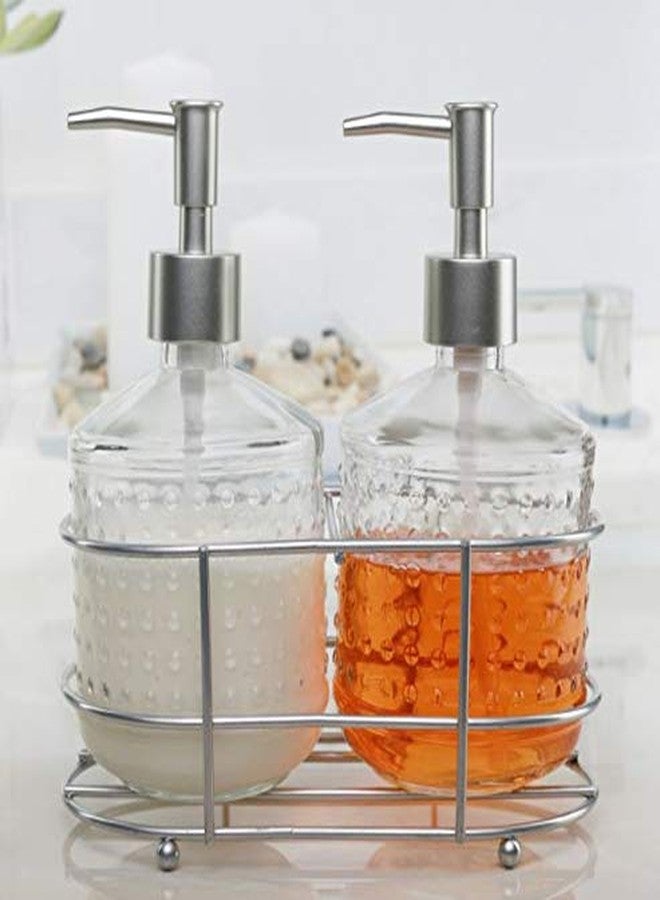 سيركل وير مجموعة مضخات زجاجات التوزيع Circleware 32470 في حامل معدني بلمسة نهائية مصقولة، قطعتان، إكسسوارات حمام، ديكور منزلي للزيوت العطرية، والكريمات، والصابون السائل، 17.5 أونصة، نيكل هوبنيل - Image 2