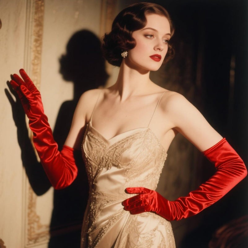 THARAHT Women Long Gloves with Satin Elbow Length for 1920s Opera Tea Party Costumes Bridal Evening Dress,Red - Image 5