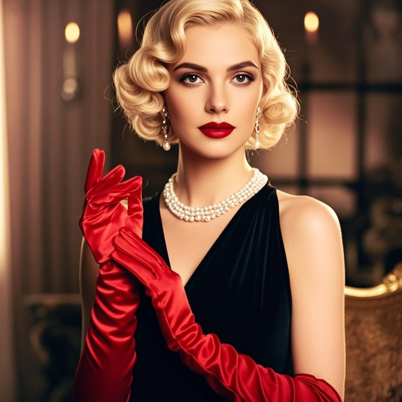 THARAHT Women Long Gloves with Satin Elbow Length for 1920s Opera Tea Party Costumes Bridal Evening Dress,Red - Image 4