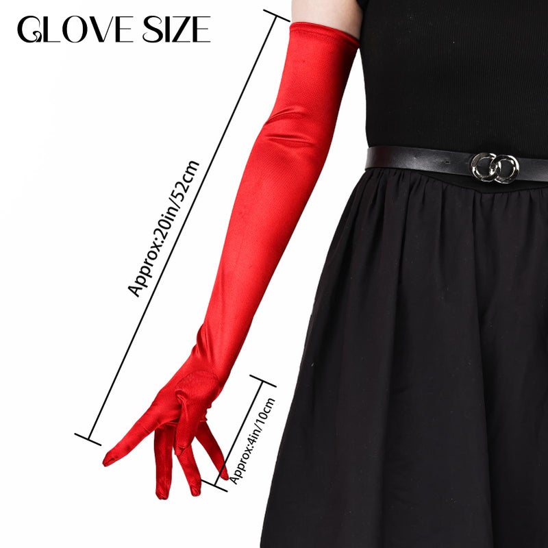 THARAHT Women Long Gloves with Satin Elbow Length for 1920s Opera Tea Party Costumes Bridal Evening Dress,Red - Image 2