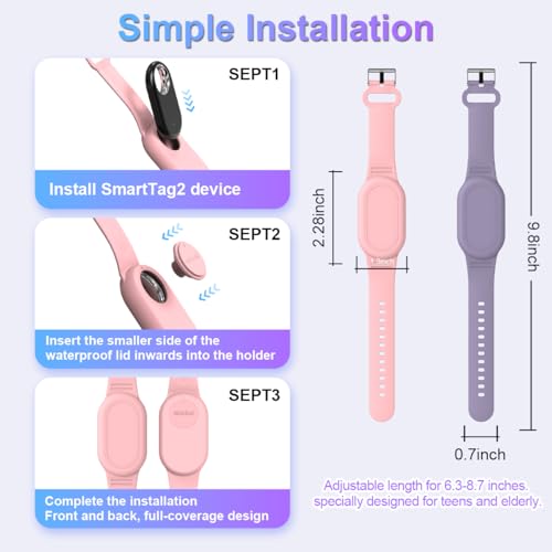 BIQIRE [4Pack] Bracelet Compatible for Samsung Galaxy SmartTag 2 (2023), Soft Silicone Smart Tag 2 Wristband Hidden Galaxy Smart Tag 2 Holder (Black+Blue+Pink+Purple) - Image 5