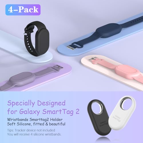 BIQIRE [4Pack] Bracelet Compatible for Samsung Galaxy SmartTag 2 (2023), Soft Silicone Smart Tag 2 Wristband Hidden Galaxy Smart Tag 2 Holder (Black+Blue+Pink+Purple) - Image 2
