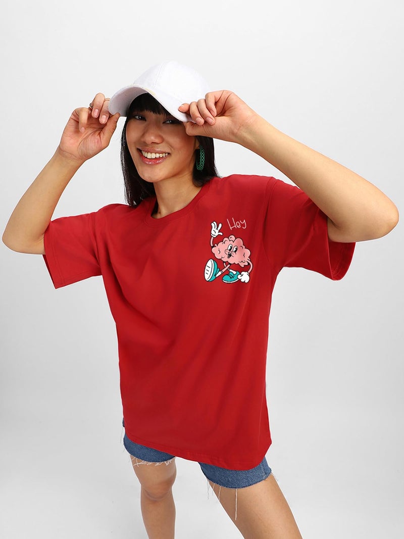 JUNEBERRY® Pure Cotton Oversized Baggy Fit Drop Shoulder Graphic Printed Round Neck T-Shirt for Women (OS_100_JBSCR_RD_S) - Image 4