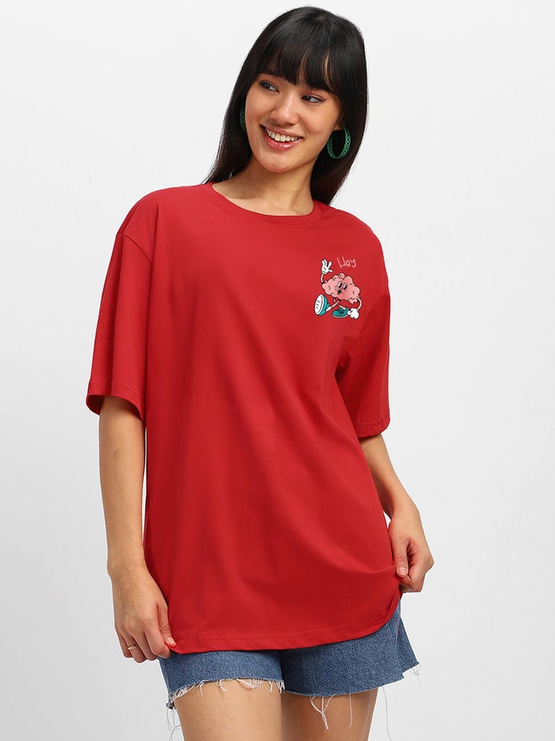 JUNEBERRY® Pure Cotton Oversized Baggy Fit Drop Shoulder Graphic Printed Round Neck T-Shirt for Women (OS_100_JBSCR_RD_S) - Image 3