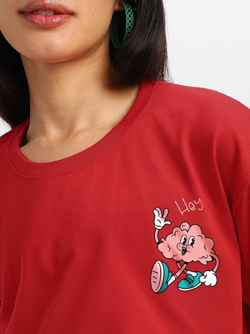 JUNEBERRY® Pure Cotton Oversized Baggy Fit Drop Shoulder Graphic Printed Round Neck T-Shirt for Women (OS_100_JBSCR_RD_S) - Image 2