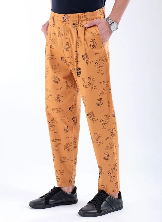 The Indian Garage Co Men Relaxed Cropped Face Print Mid-Rise Stretchable Chinos
