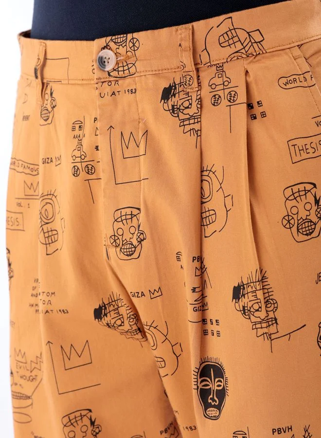 The Indian Garage Co Men Relaxed Cropped Face Print Mid-Rise Stretchable Chinos