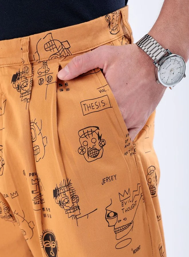 The Indian Garage Co Men Relaxed Cropped Face Print Mid-Rise Stretchable Chinos