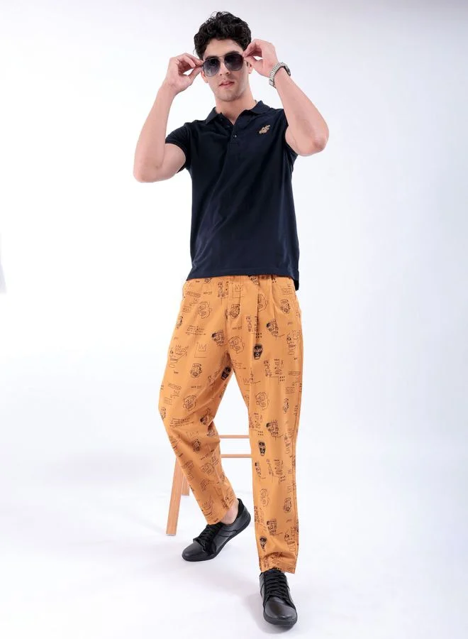 The Indian Garage Co Men Relaxed Cropped Face Print Mid-Rise Stretchable Chinos