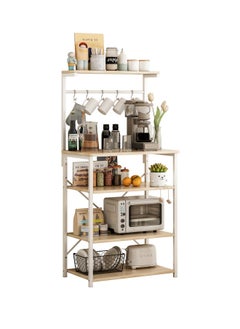ADEBOLA Kitchen Storage Rack, Coffee Corner Table with 4 Tiers, Kitchen Microwave Stand with 5 S-shaped Hooks, Kitchen Storage Shelf for Spices, Coffee Machine and Home Appliances  - Image 2