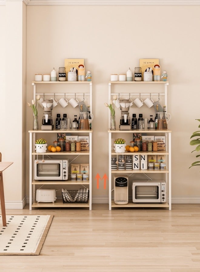 Kitchen Storage Rack, Coffee Corner Table with 4 Tiers, Kitchen Microwave Stand with 5 S-shaped Hooks, Kitchen Storage Shelf for Spices, Coffee Machine and Home Appliances