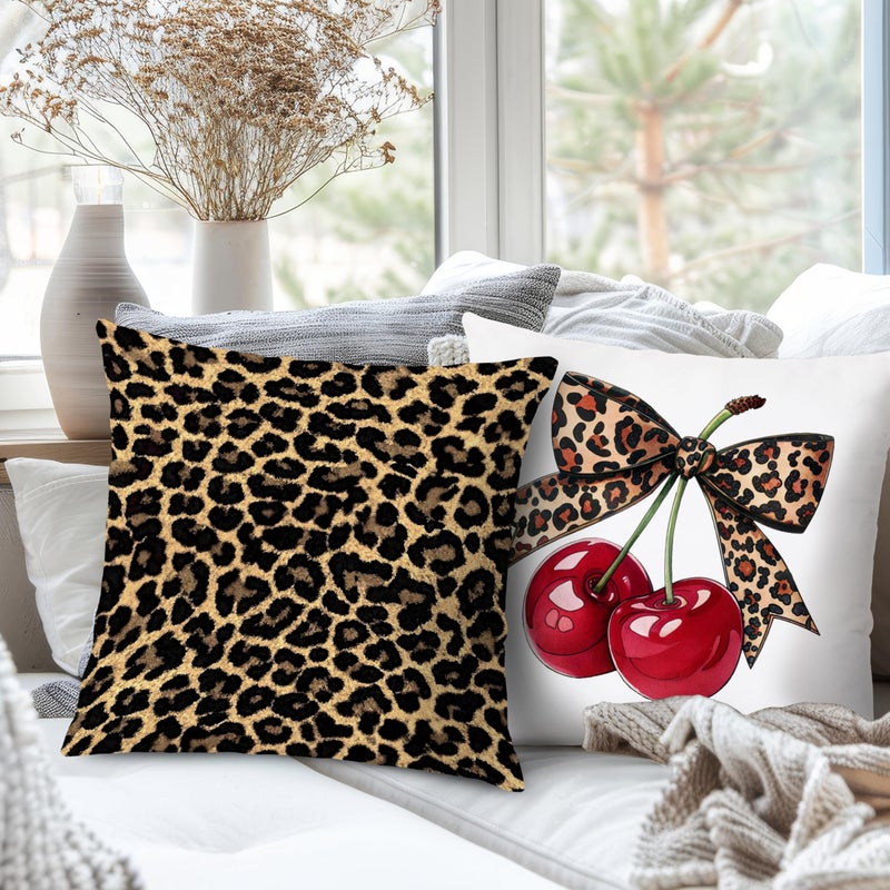 Nipil Trendy Leopard Cheetah Bow Cherry Pillow Covers 18x18 Set of 4, Red Preppy Cheetah Leopard Print Dice Lucky 8 Ball Room Decorative Throw Pillow Covers for Girls Bedroom Dorm Apartment - Image 4
