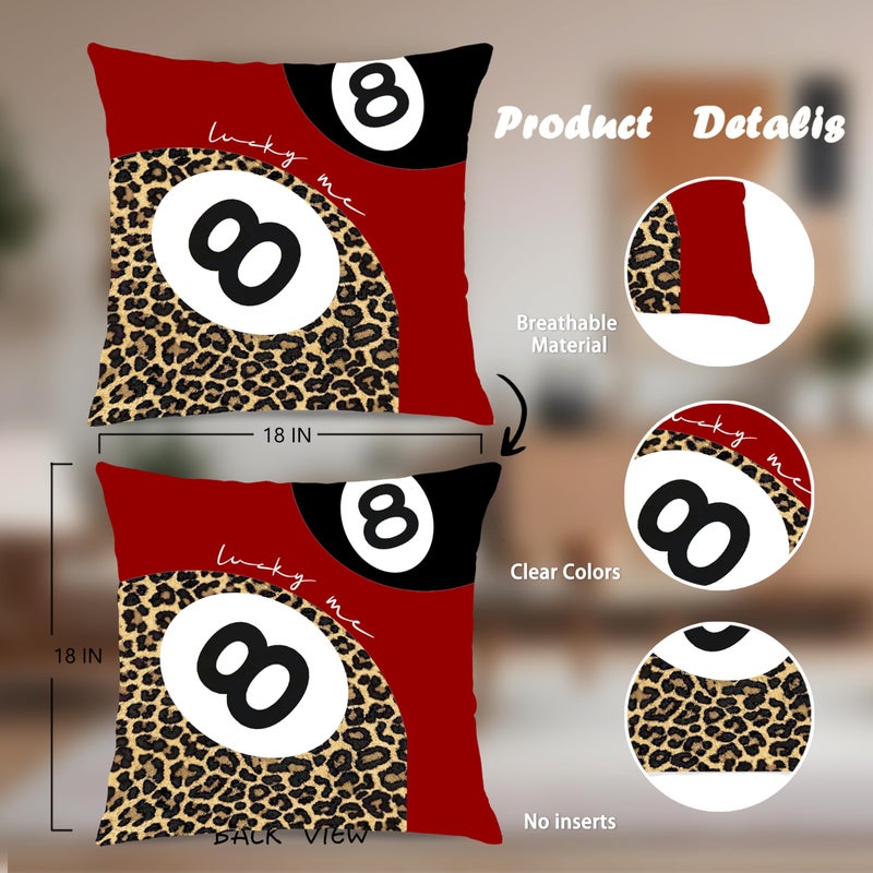 Nipil Trendy Leopard Cheetah Bow Cherry Pillow Covers 18x18 Set of 4, Red Preppy Cheetah Leopard Print Dice Lucky 8 Ball Room Decorative Throw Pillow Covers for Girls Bedroom Dorm Apartment - Image 2