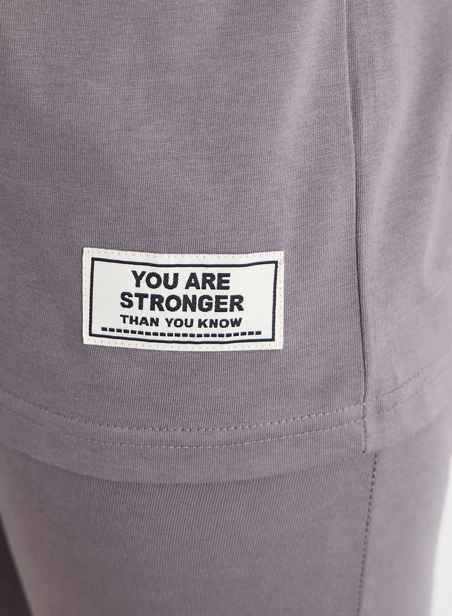 Styli  Styli Oversized Slogan T-Shirt and Badge Detail Leggings Co-Ords for Women | Best Price UAE