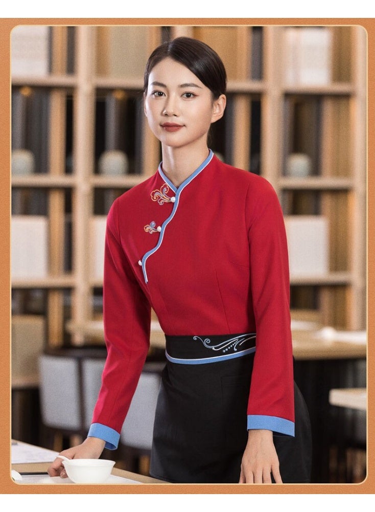 NIBEMINENT Hotel Waiter Workwear Long Sleeve Autumn and Winter Clothes Female Dining Teahouse Hot Pot Restaurant Front Office Staff - Image 1