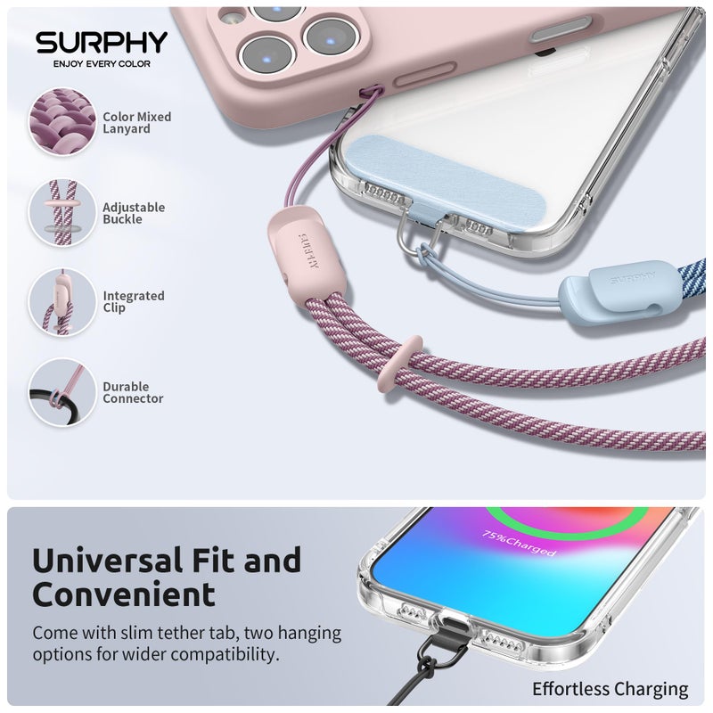 SURPHY 3 Pack Phone Wrist Strap with CellPhone Tether Tab, Cellphone Lanyard, Phone Strap with 2-Color Braided, Wrist Lanyard (Black & Cloud Blue & Pink) - Image 2